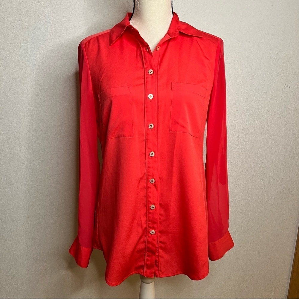 Antonio Melani Womens Angelica Red Coral Button Up Dress Shirt Size Small